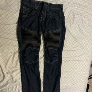 True Religion Men's Moto Slim Run Gray Thick Stitch Denim Jeans Sz 29